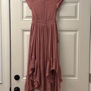 Joyfolie Pink Asymmetrical Sundress with Flutter Sleeves
